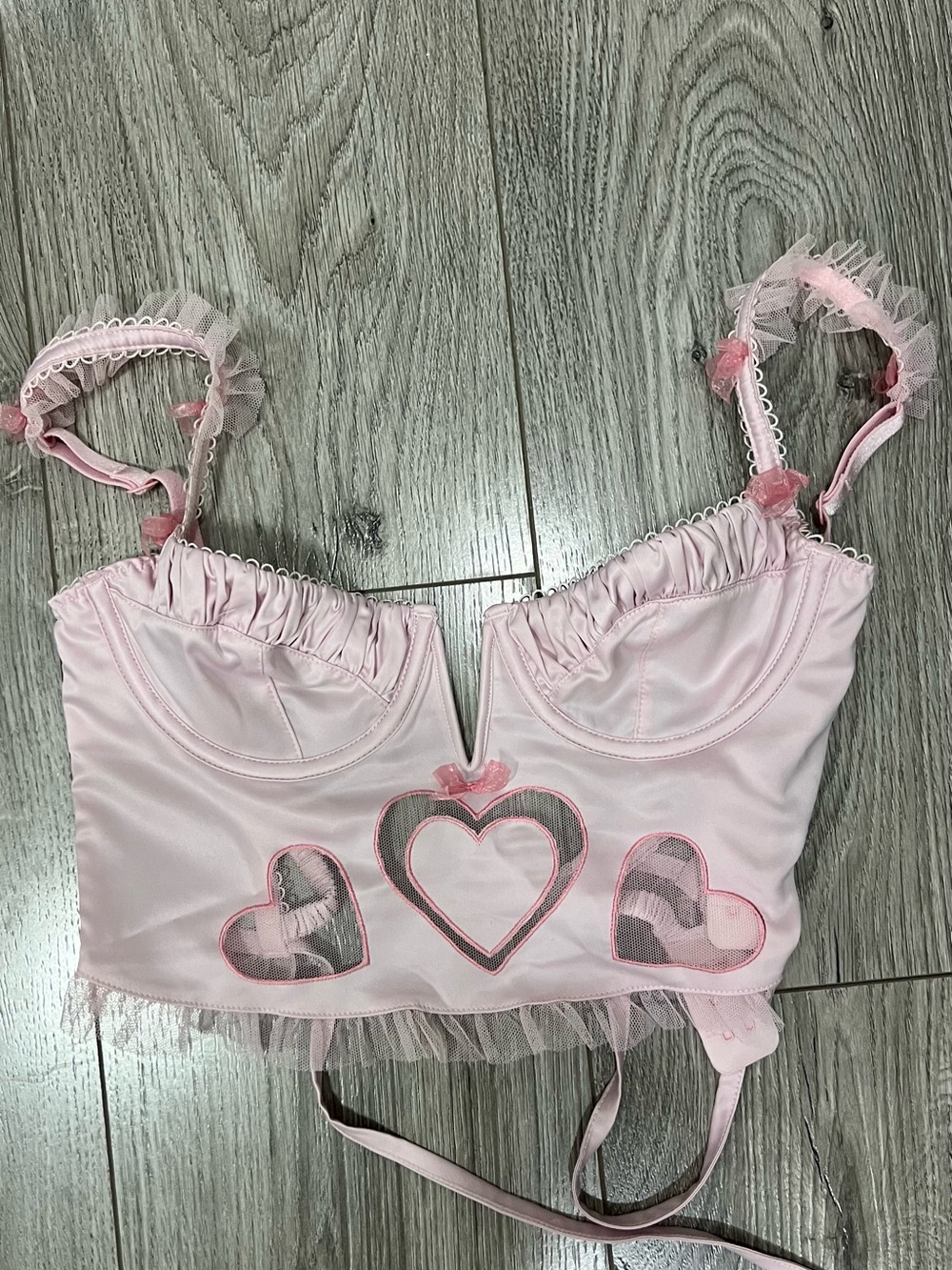 💖🤍 For Love & Lemons Pink Heart-Detail Bustier Crop Top 🎀💞